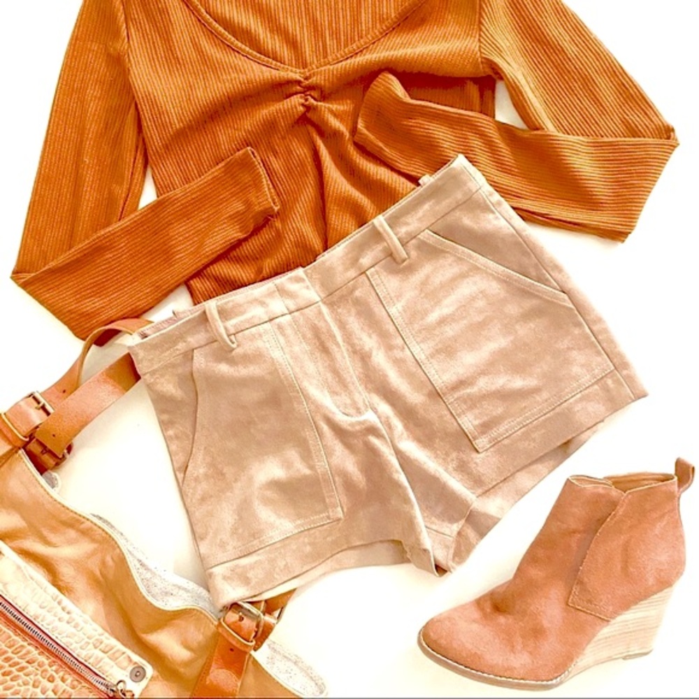 BCBGMaxAzria | Vegan Suede Micro Shorts in Dark Beige